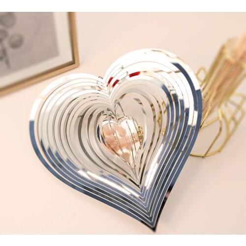 Heart Wind Spinner Chime Outdoor Indoor Garden Room Wall Hanging Decoration Shining Glitter Wedding Party Decor