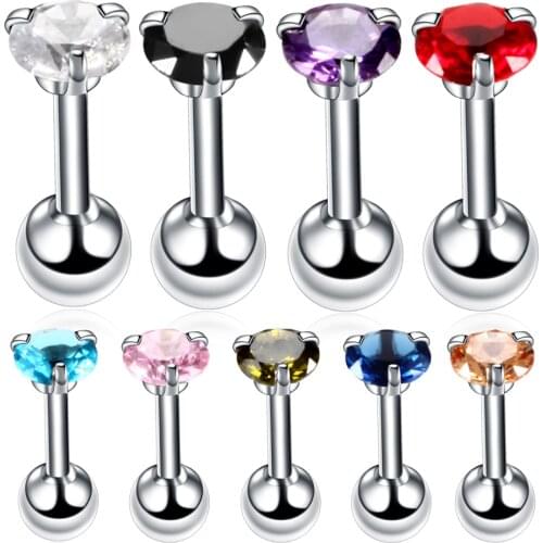 2Pcs Small Round Zircon Tragus Cartilage Stainless Steel Piercing 16G 4 Prong Ear Stud Earrings Tragus Helix Piercing Jewelry