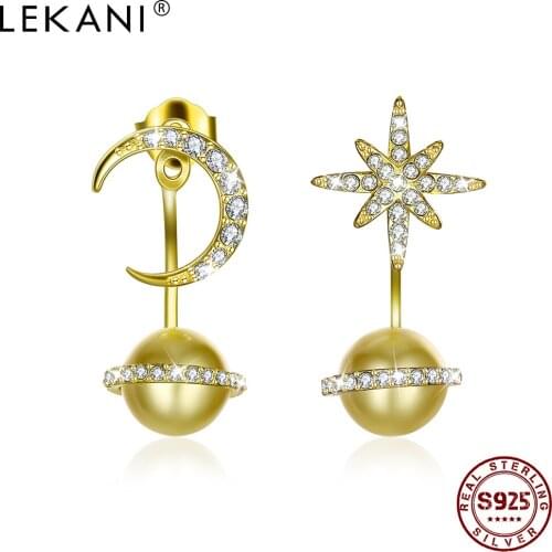LEKANI Sterling Silver 925 Stud Earring Universe Shining Star Moon Earrings For Women Round Austria Crystal Fine Jewelry Hot