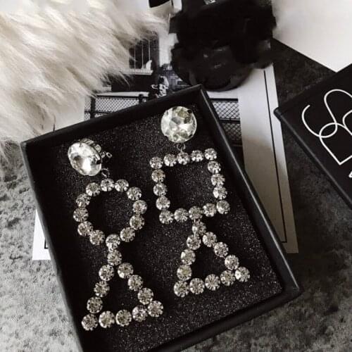 European And American Personality Hollow Crystal Diamonds Earrings Geometric Round Triangular Asymmetric Exaggerated Earrings