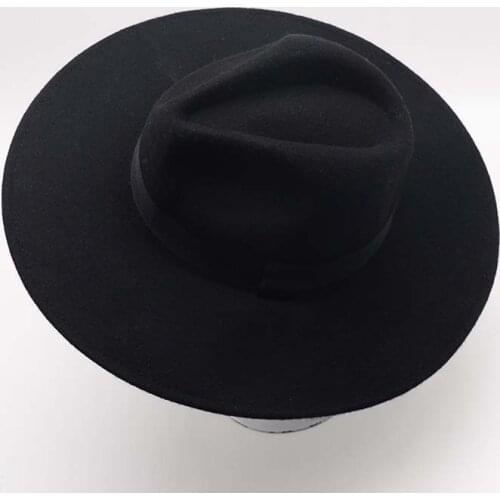 Fibonacci 10cm Large Brim Black Fedora Fashion Men Jazz Hat Autumn Winter Trilby Wool Felt Hats for Women Jewish Hat