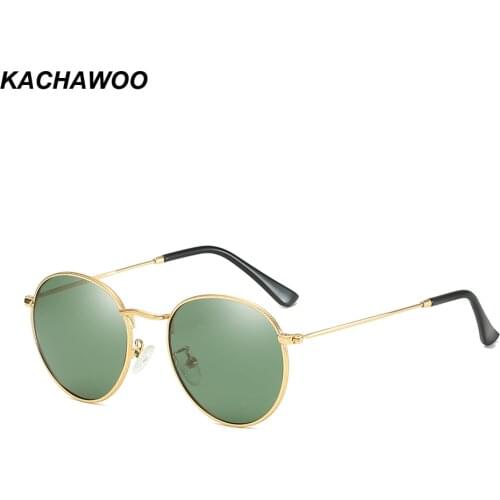 Kachawoo polarized sunglasses women retro metal frame black green round sun glasses for men driving Unisex