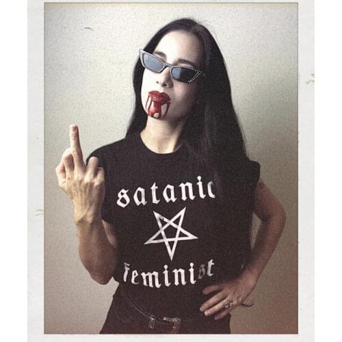 Gothic Pentagram Satanic Feminist T-Shirt 100% Cotton tumblr funny unisex women aesthetic graphic quote Fashion tshirt top tee