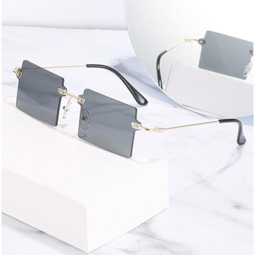 Rimless Rectangle Womens Sunglasses 2021 Luxury Brand Brown Tinted Lens Sun Glasses Fashion Square Shades Gradient Eyewear