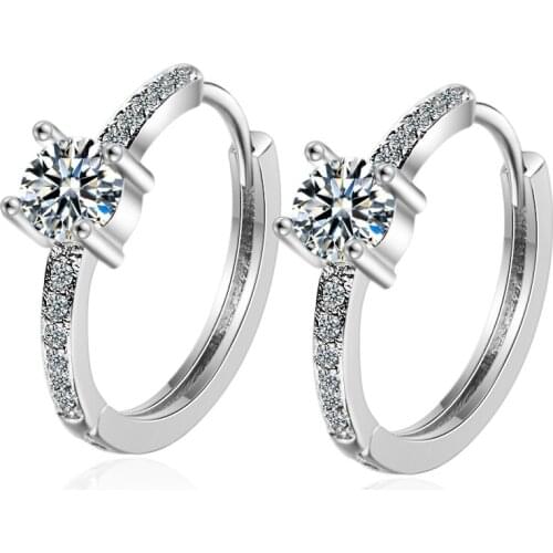 Handmade fashion female Prevent Allergy Earring Silver Color Single Row Zircon 6 claws Earrings For Women gift pendientes