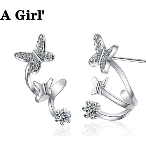 A Girl' New Bling Sweet Butterfly Ear Studs Stud Earrings Tide Women Zircon Trendy Jewelry Gift for Wedding