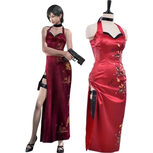 Ada Wong Cosplay Costume Cheongsam Style Red Dress Women ada wong red dresses with Holster Sexy