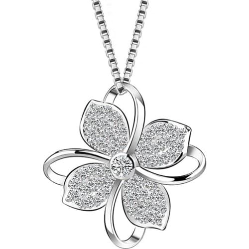 Trendy Zirconia Flower Necklaces 2019 Women 925 Sterling Silver Pendants Necklace CZ Crystal Statement Choker Necklaces