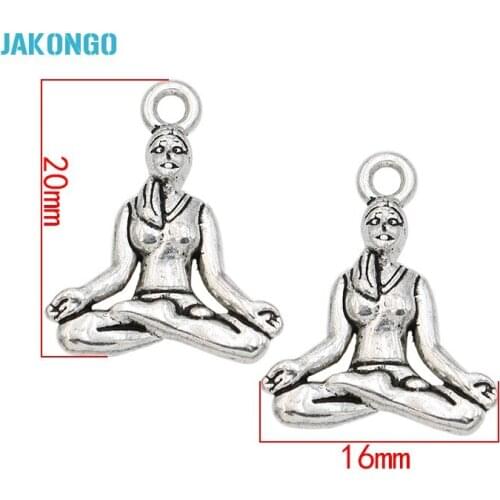 40PCS Antique Silver Plated Yoga Girl Charms Pendants for Jewelry Making DIY Handmade Craft 20x16mm
