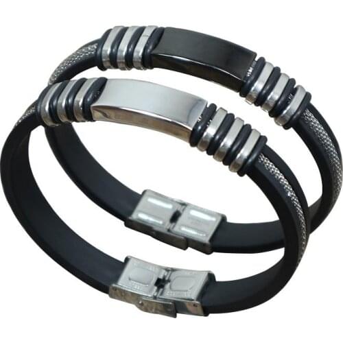 2PCS Men Bracelet Titanium Steel Silicone Fashion Vintage Contracted Wrist Bracelet Simple Bracelet For Men Jewelry