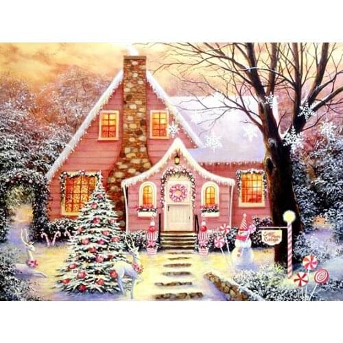 Full Square/Round Drill 5D DIY Diamond Painting "Pink House" 3D Rhinestone Embroidery Cross Stitch 5D Home Decor Gift