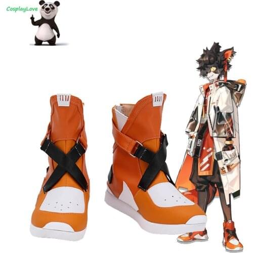 Arknights Aak White Orange Shoes Cosplay Long Boots Leather Custom Made For Party Christmas Halloween
