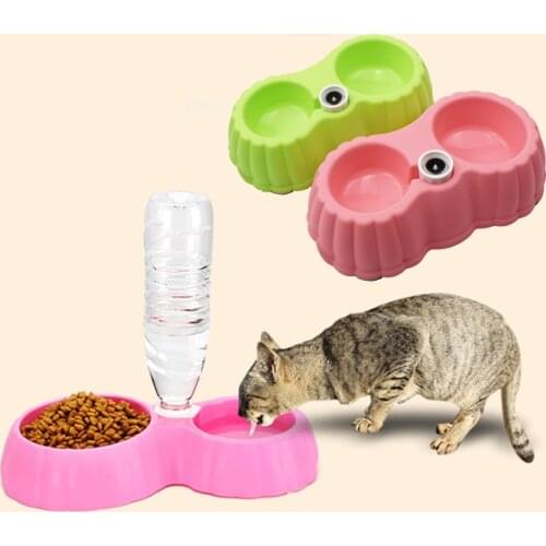 Cat Automatic Dual Port Feeders Portable Drinking Water Dog Food Bowl Puppy Kettle Pet Small Dogs Feeding Food Dish Basin Bowls
