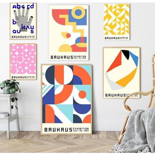 Bauhaus Exhibition Gallery Round Geometry Wall Art Canvas Painting Nordic Posters And Prints Wall Pictures For Living Room Decor