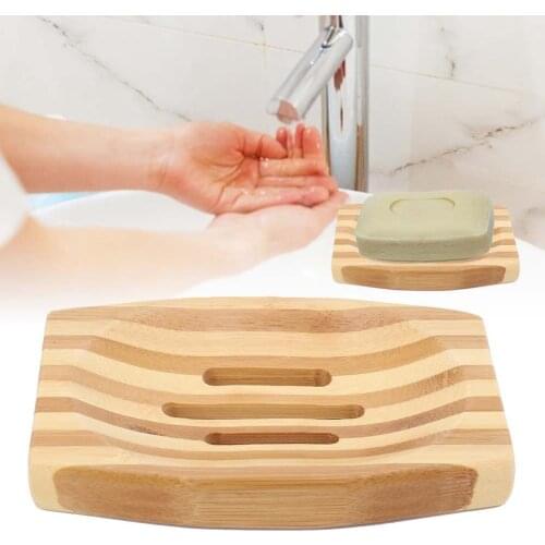 1PC Natural Bamboo Wood Bathroom Drain Soap Dish Storage Tray Holder Plate Stripe Style Soap Tray Bathroom Supplies