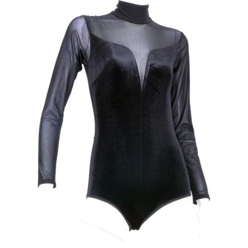 Exotic dance modern dance show V transparent deep back velvet breeches long sleeved coat T14036 practice