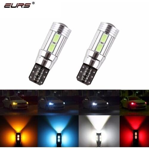 EURS 2pcs W5W T10 led Car Interior Bulb Canbus No error 5630 10 SMD LED 12V Car Side Wedge Light White Lamp Auto Bulb White Red