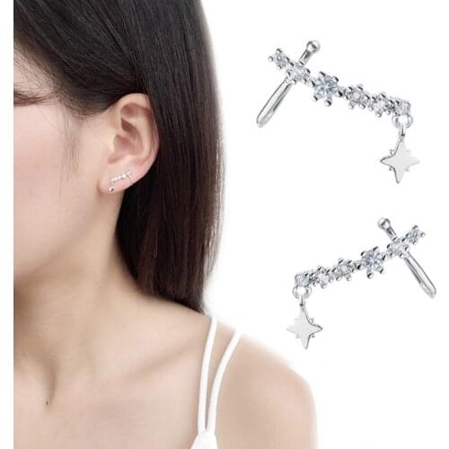 Korean Earrings Trendy 2021 Zircon Clips Earrings for Women Star Integrated Clip-on Earings Jewelry Wholesale Kolczyki