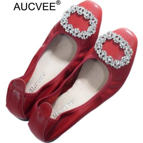 Korean Single Women Ballet Flat Shoes Luxury Genuine Leather Womens Loafers Rhinestones Pregnant Mother Casual Lady Shoes Flat