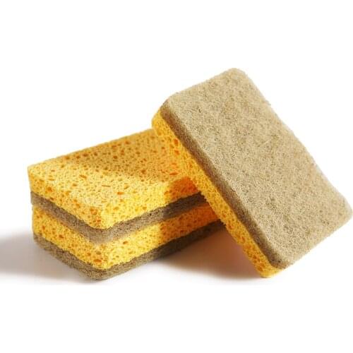 2 piece Kitchen composite wood pulp cotton scouring pad natural sisal cloth non-stick oil sponge scrubbing dish cloth