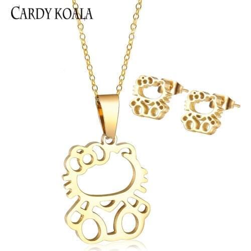 Cute hellokitty necklace cartoon earrings hypoallergenic non-fading titanium steel jewelry