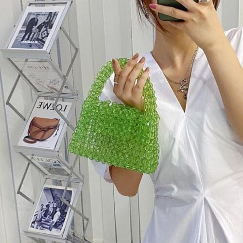 NEW Customized Bead Bag Green Hand-woven Celebrity Handbags Unique Design Ladies Party Bag Top-handle Purses and Handbags