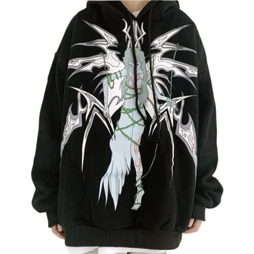 New Winter Hoodies Women College Style Hoodie Cartoon Angel Print Hoodie Vintage Man Hoodie Loose Hooded Pullover Casual Hoodie