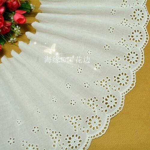 New Arrival 5 Yards High Quality 23CM Off White National Trend 100% Cotton Cloth Embroidery Lace Trim Lace Fabric Free Shipping