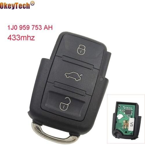 OkeyTech Remote Control Car Key for VW Volkswagen Passat Tiguan Golf Bora Beetle Seat 3 Buttons Key Part 433mhz 1J0 959 753 AH