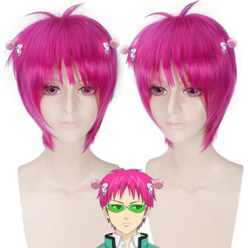 Anime Saiki Kusuo Wig With Headwear Cosplay Costume Saiki Kusuo no sai-nan Hair The Disastrous Life of Saiki K. Pink Short Wigs