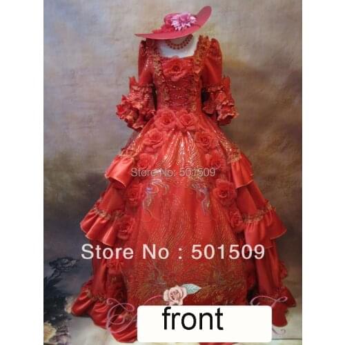 Sequins flower medieval dress Renaissance gown red queen costume Victorian Gothic/Marie Antoinette/civil war/Colonial Belle Ball