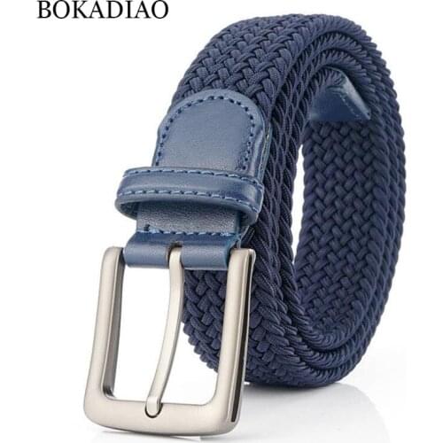 BOKADIAO men&women elastic belt Pin buckle Weave Stretch Canvas belt Nylon luxury jeans belts for men waistband Black strap male