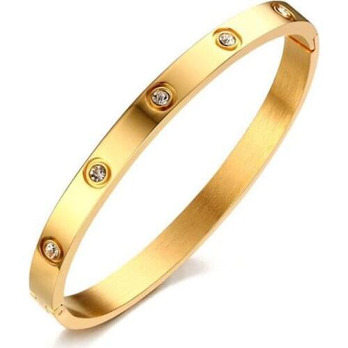 Luxury Brand Lover Bangles for Women Jewelry Colorful Zirconia Crystal Bracelet Nail Screw Thin Cuff Pulseiras