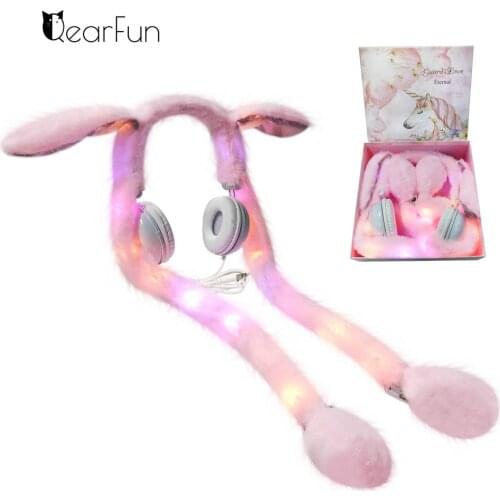 Funny Girl Gamer Headphones LED Light Rabbit Ear Cartoon Headset Computer Mobile Phone Headphones For Video Music Birthday Gifts