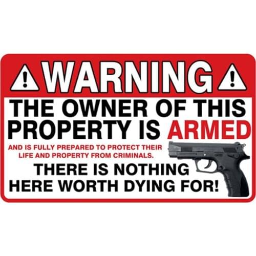 SZWL WARNING Owner Armed Security Sticker Gun Car Sticker Vinyl Window Car Stickers Waterproof Sunscreen Accessories,13cm*7cm