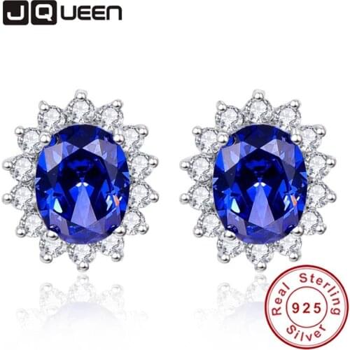 Trendy Bridal Party Jewelry Royal Blue Tanzanite Silver Earrings for Women Silver 925 Vintage Ear Studs with Cubic Zirconia