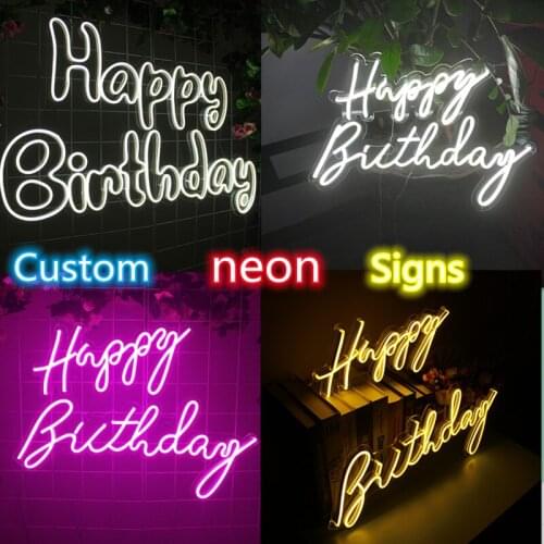 Custom Neon Light Signs Happy Birthday Party Decorations Led Letters On Wall Hanging For Bar Home Wedding decor 12v Flexible