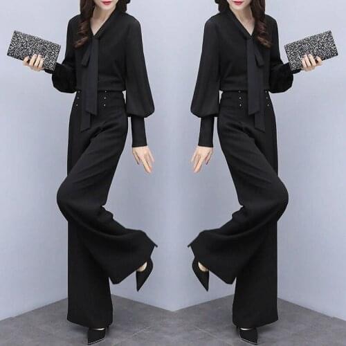 Womens Suit 2021 Summer New Printing Wide Leg Pants Shirt Two Piece Set For Women Korean Fashion Loose V-neck Crop Top Outfits