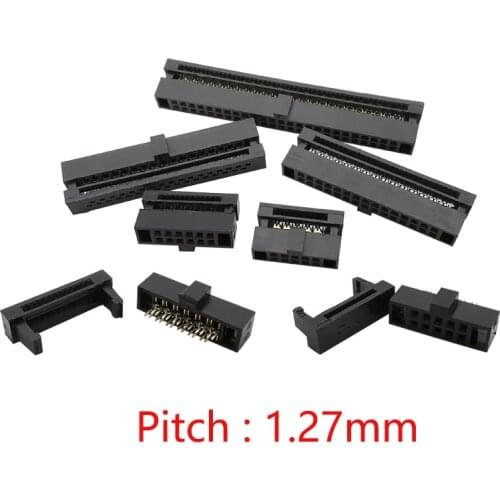 10Pcs 1.27mm IDC FC 6/8/10/12/14/16/20/24/26/30/34/40/50 Pin Female Header Socket Connector for 0.635mm Flat Ribbon Cable Wire
