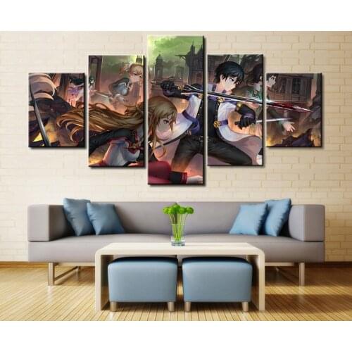 5 Pieces word Art Online Anime A group photo Print Picture Poster Painting Canvas Room Decoration Painting Home Room Decor