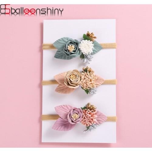 Balleenshiny Flower Baby Girls Headband Elastic Nylon Thin Hair Band Kids Girls Hair Accessories Infant Headwear Bebe Turban