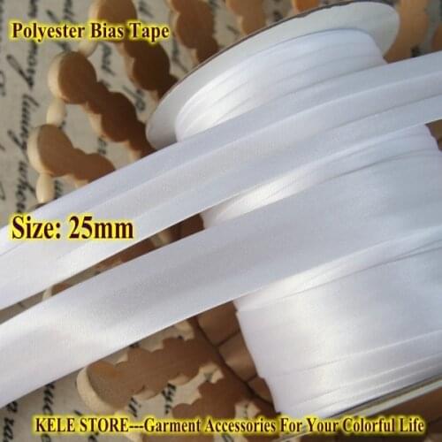 Free shipping---Polyester Satin Bias Tape size: 25mm,1" ,50meter, optcial White , bleach white, for garment accessories DIY sew