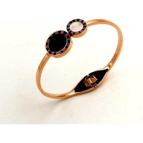 Black/White Shell Bangle For Women Couple Jewelry Crystal Roman Numerals Bracelet & Bangles Love Cuff Bangle B020