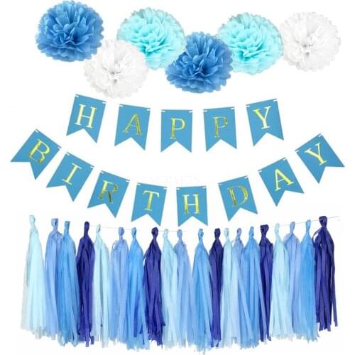 Baby Shower Birthday Decor Gold Tissue Paper Tassels Pompoms Boy Girl Happy Birthday Banner Kids Favors Party Supplies