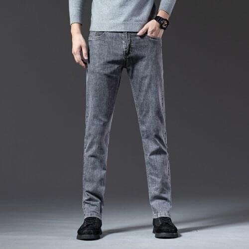 2021 New Mens Classic Blue Black Spring Autumn Jeans Business Cotton Elastic Regular Fit Denim Pants Male Brand Trousers