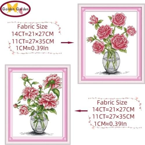 GG Roses In Vase Flower Cross Stitch Kits Embroidery Needlework Sets Needle Craft Stamped Cross Stitch Patterns for Home Decor