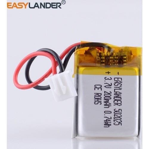 JST 2.54 2p 3.7V 200mAh 502025 Lithium Polymer Li-Po li ion Rechargeable Battery For MP3 MP4 toys speaker Tachograph POS