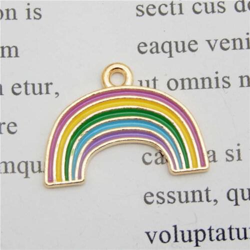 Julie Wang 6PCS Enamel Rainbow Charms Colorful Gold Tone Pendant Bracelet Necklace Alloy Jewelry Making Accessory