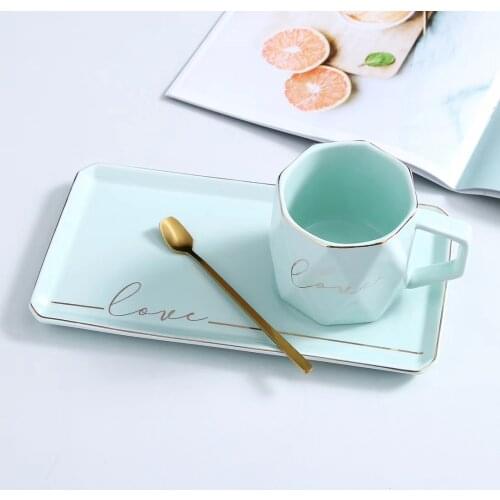 Ceramics Coffee Cups And Saucers Spoon Sets With Gift Box European Luxurious Gold Rim Tea Soy Milk Breakfast Mugs Dessert Plate