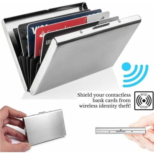 6 Card Bits Anti-scan Rfid Wallet Aluminum Alloy Credit Card Holder Men Business Card Case Protection Blocking Rfid Wallet
